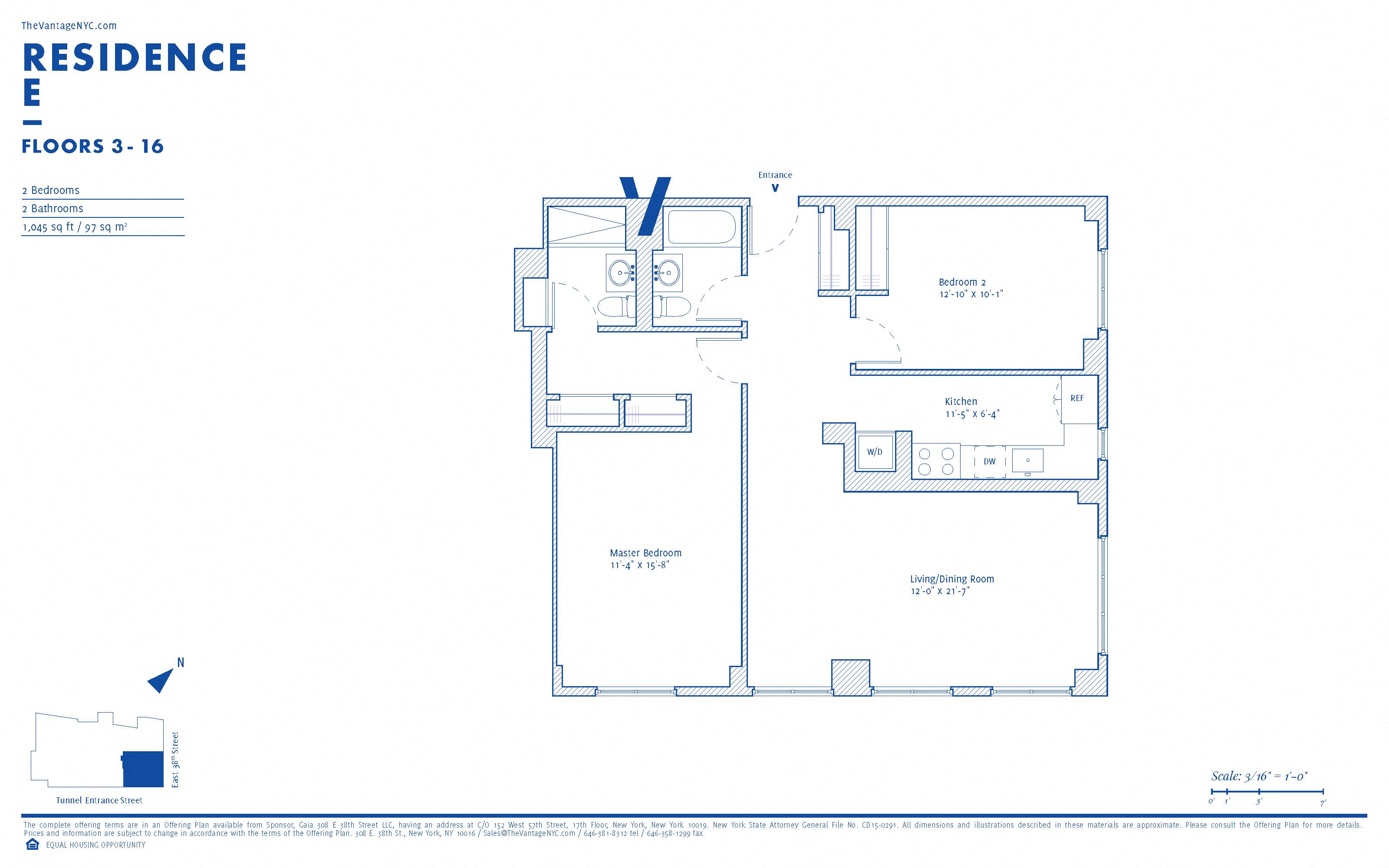 Floor plan for 2 beds, 2 baths, 1060 sqft